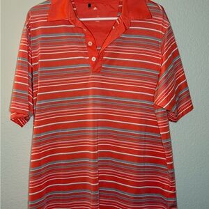 Adidas Originals Red and Gray Polo Shirt with Horizontal Stripes